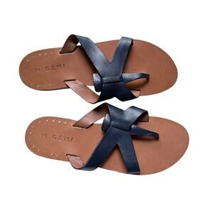 M.Gemi Navy Blue Leather Strappy Sandals - Handmade in Italy